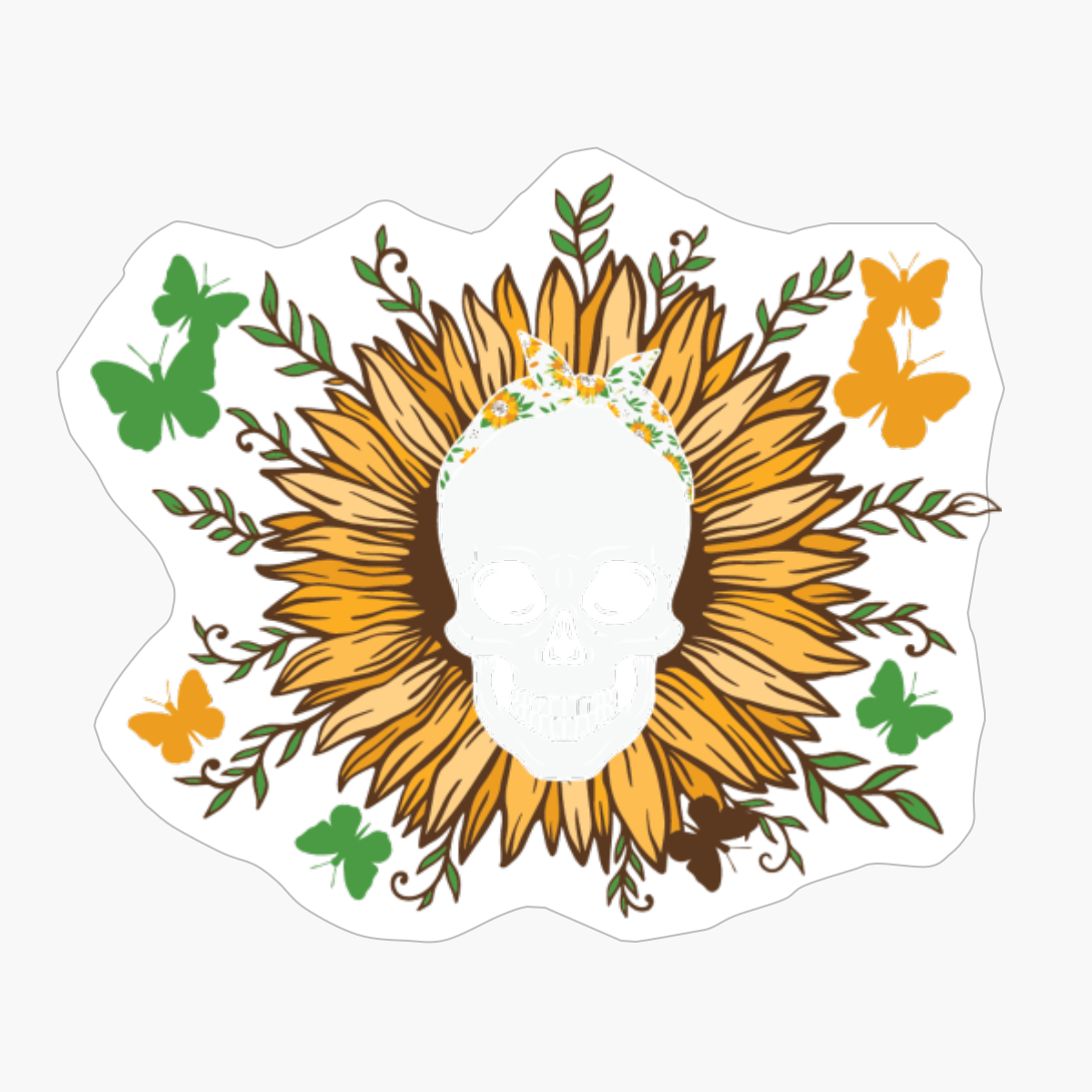 Skull Butterflies Sunflower