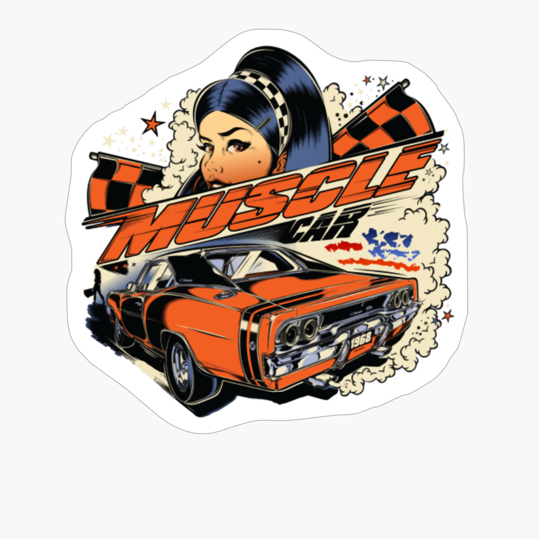 Vintage Muscle Car American Flag Antique Classic Car Guy