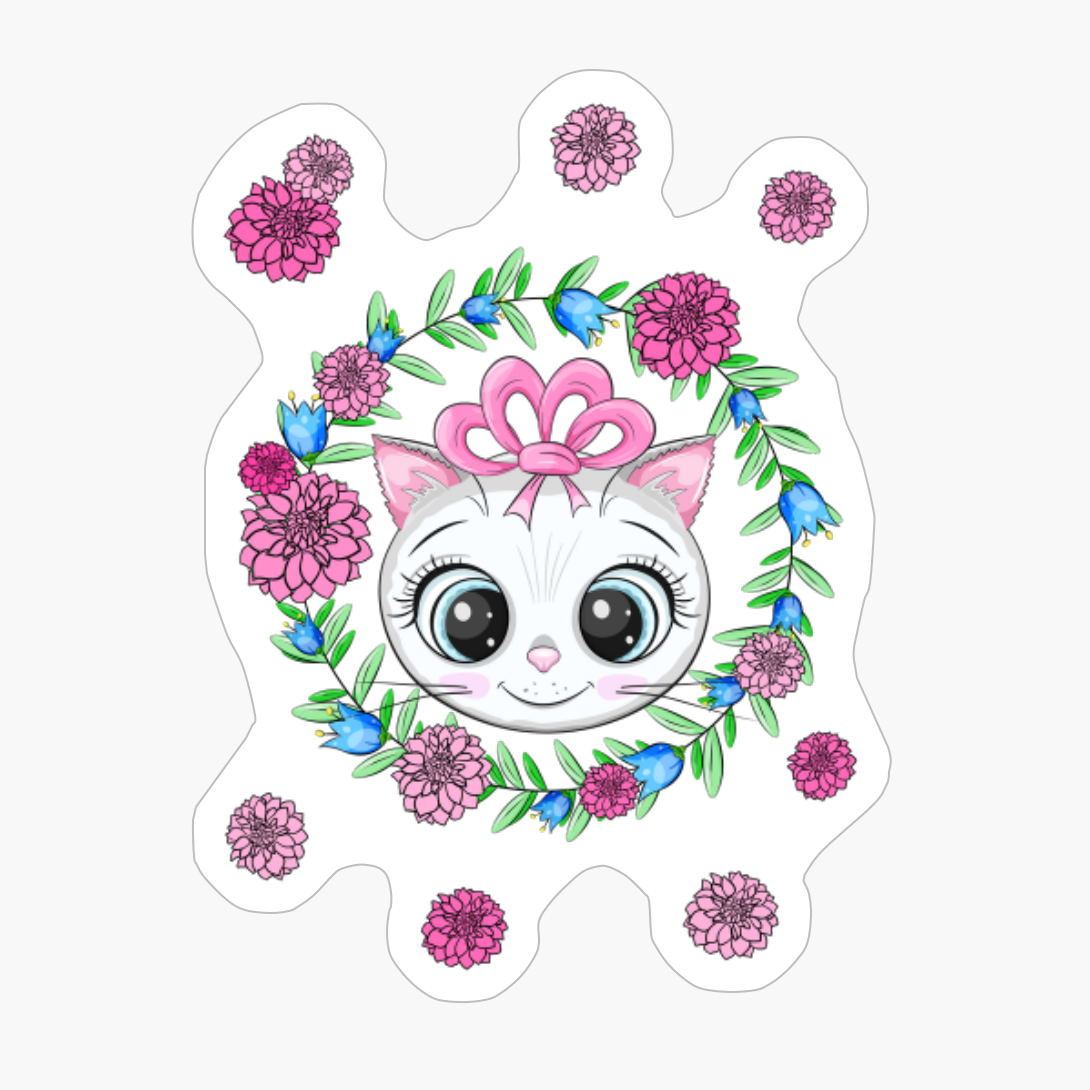 White Cat With Beautiful Flowers White Cat With Flower Flowercat.