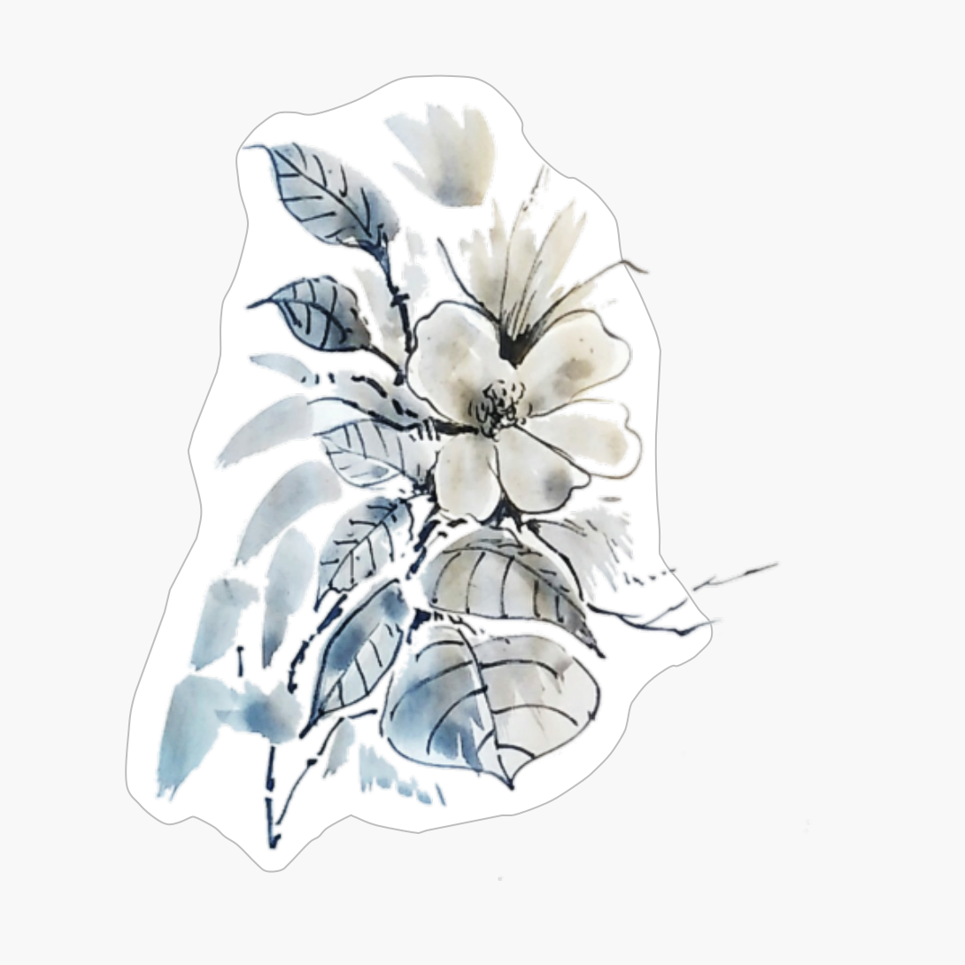 Big Flower Floral Botanical Sumie Asian Brush Painting Art Artwork