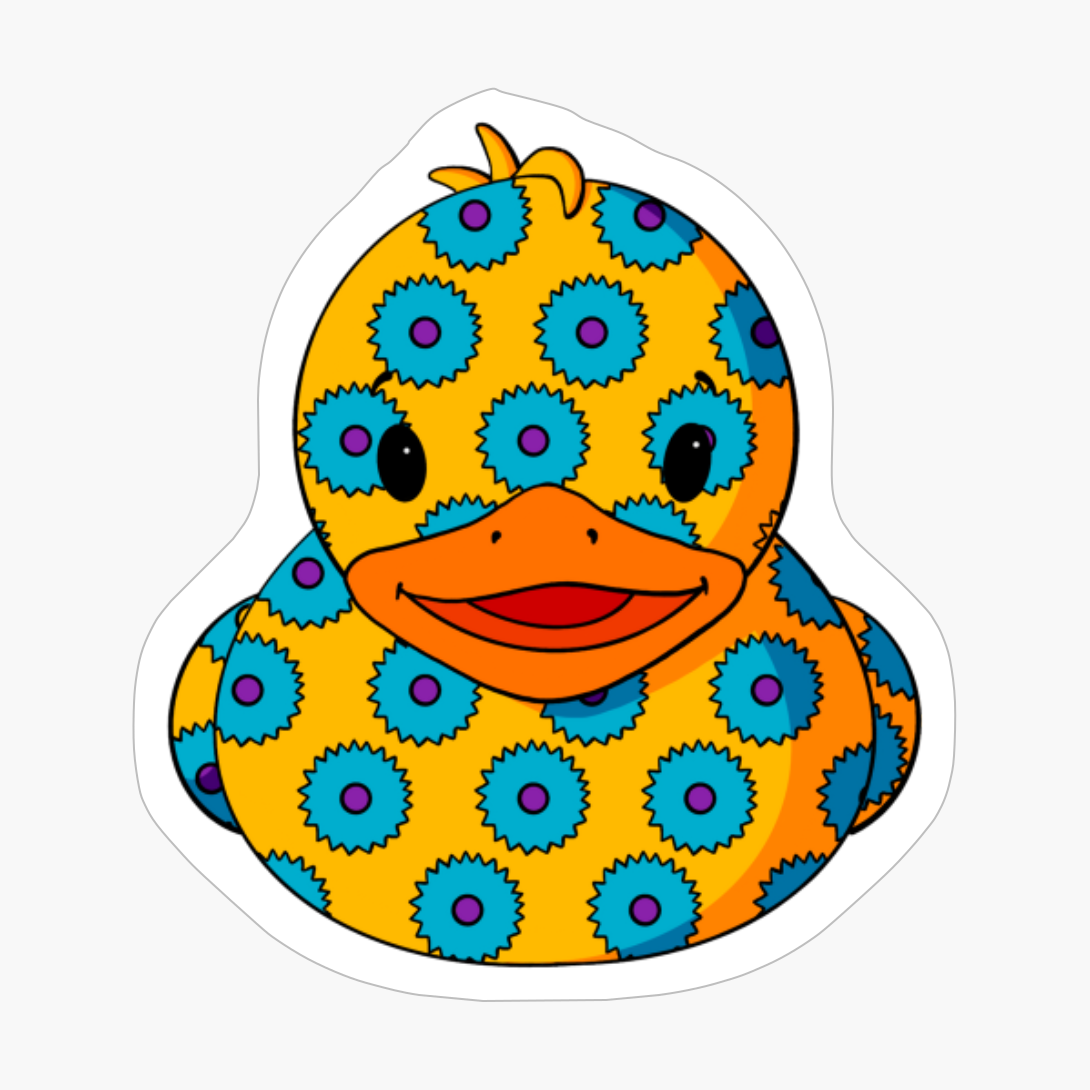 Blue Flower Pattern Rubber Duck