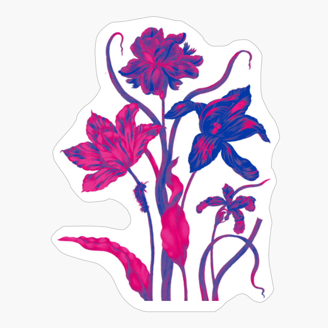 Bisexual Pride Vintage Flower Arrangement And Caterpillar