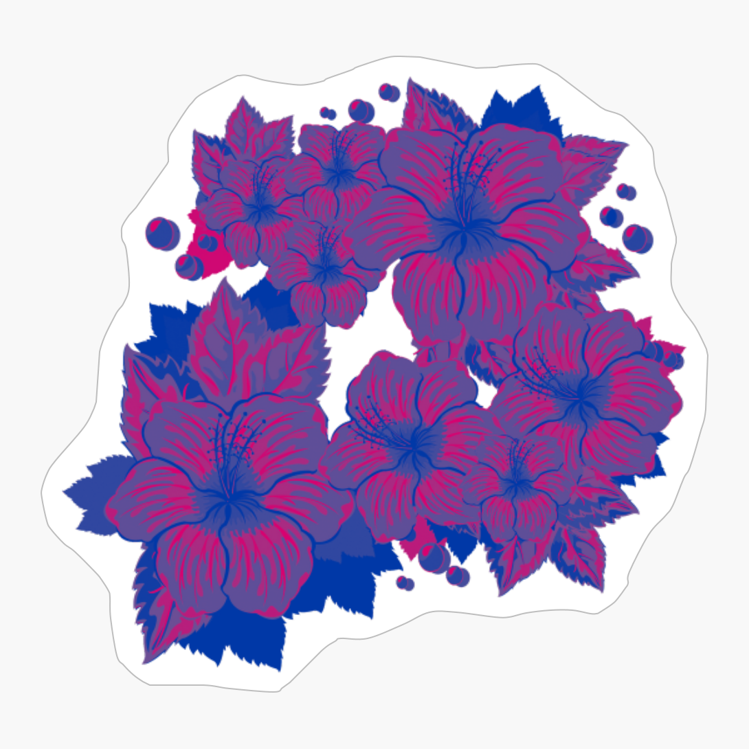 Bisexual Pride Hibiscus Flowers And Droplets