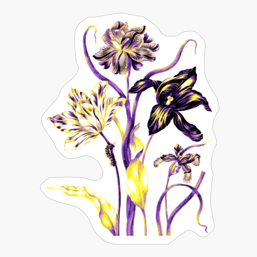 Nonbinary Pride Vintage Flower Arrangement And Caterpillar