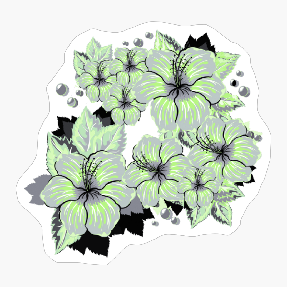 Agender Pride Hibiscus Flowers And Droplets