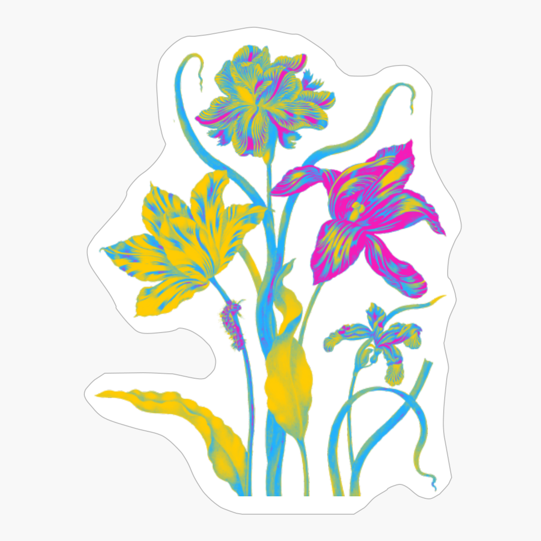 Pansexual Pride Vintage Flower Arrangement And Caterpillar