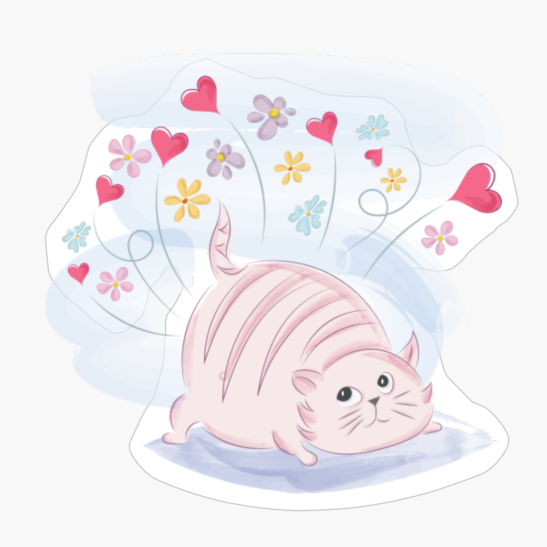 Cute Little Kitten Surrounded By Hearts And Flowers