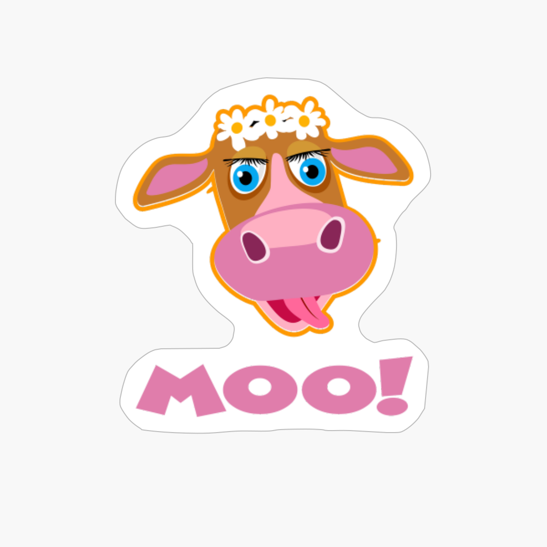 Cute Cartoon Girl Cow Moo Image Flower Cowgirl Floral Design