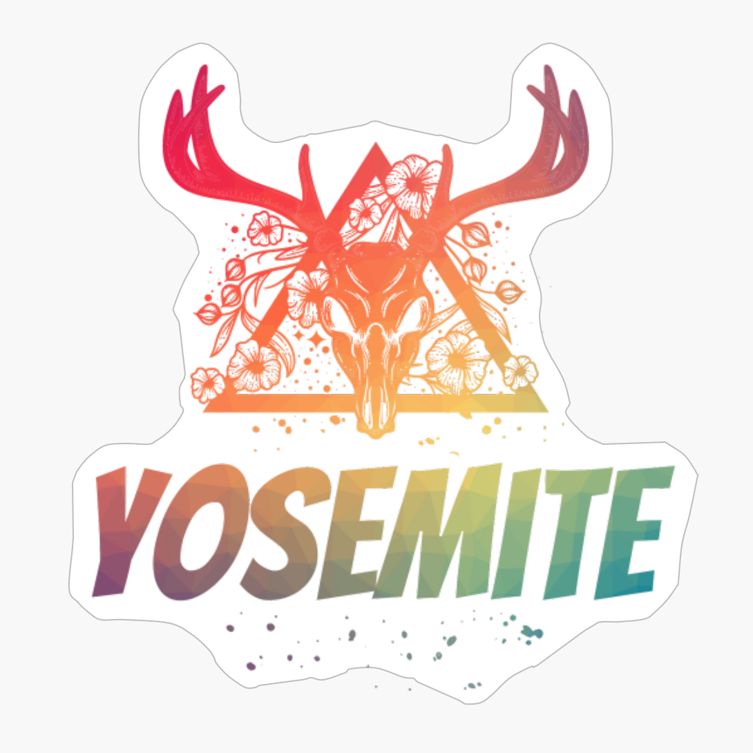 Yosemite Deer Skull With Flowers Design With Bright Colors