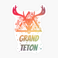 Grand Teton Deer Skull With Flowers Design With Bright Colors