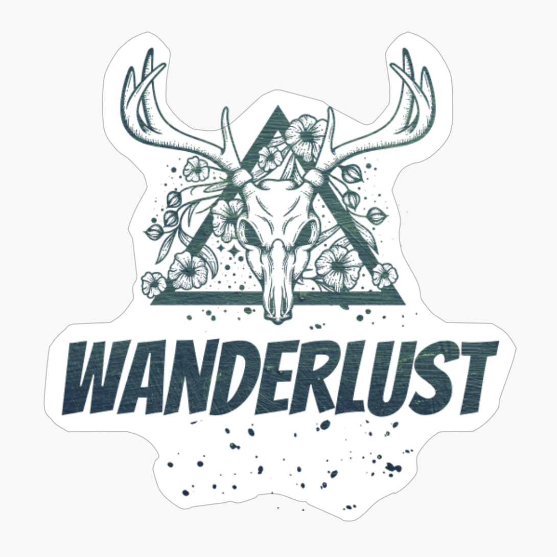 Wanderlust Deer Skull With Flowers Design With Dark Green Colors