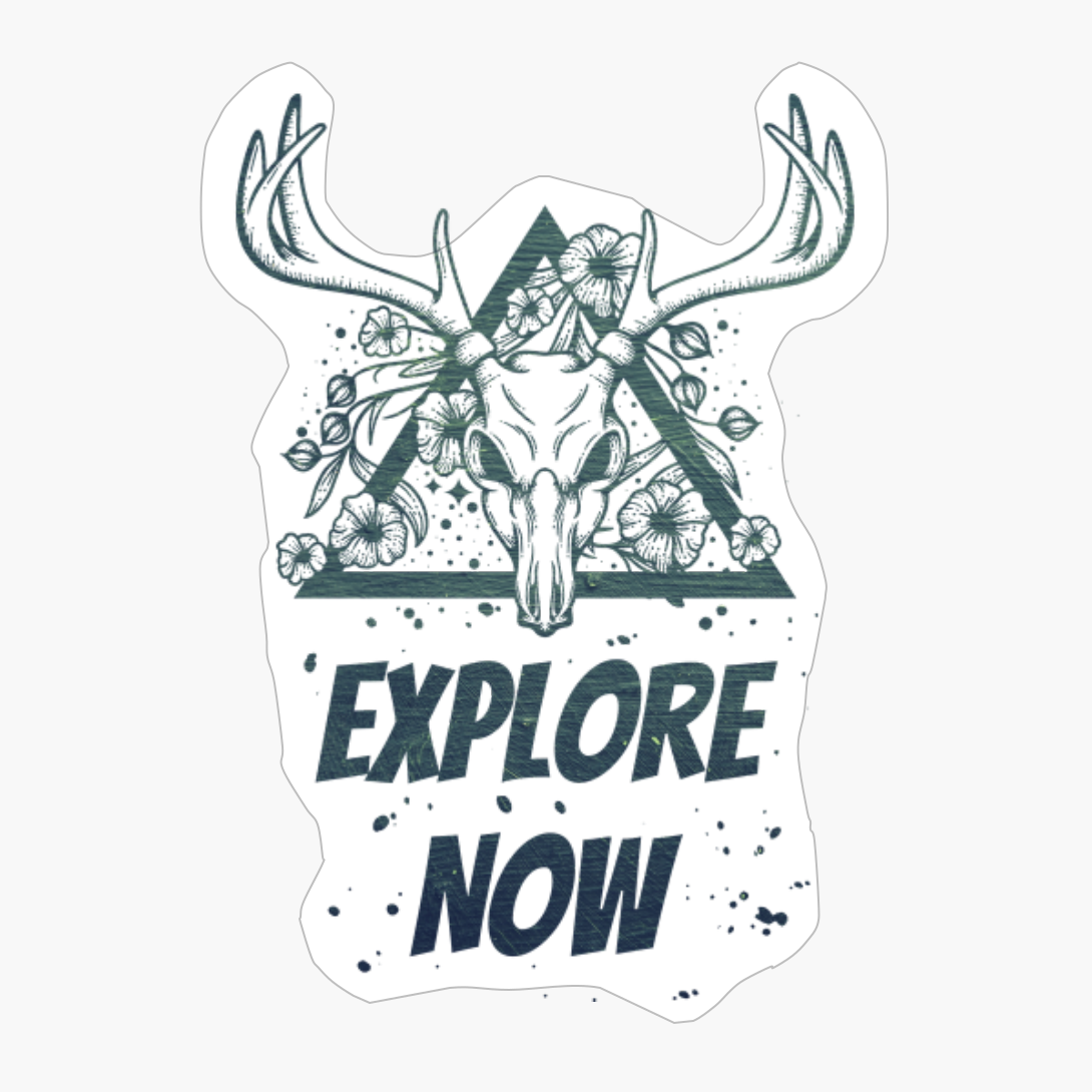 Explore Now Deer Skull With Flowers Design With Dark Green ColorsCopy Of Grey Design