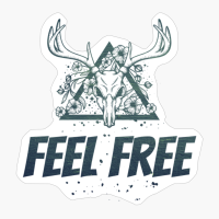 Feel Free Deer Skull With Flowers Design With Dark Green Colors