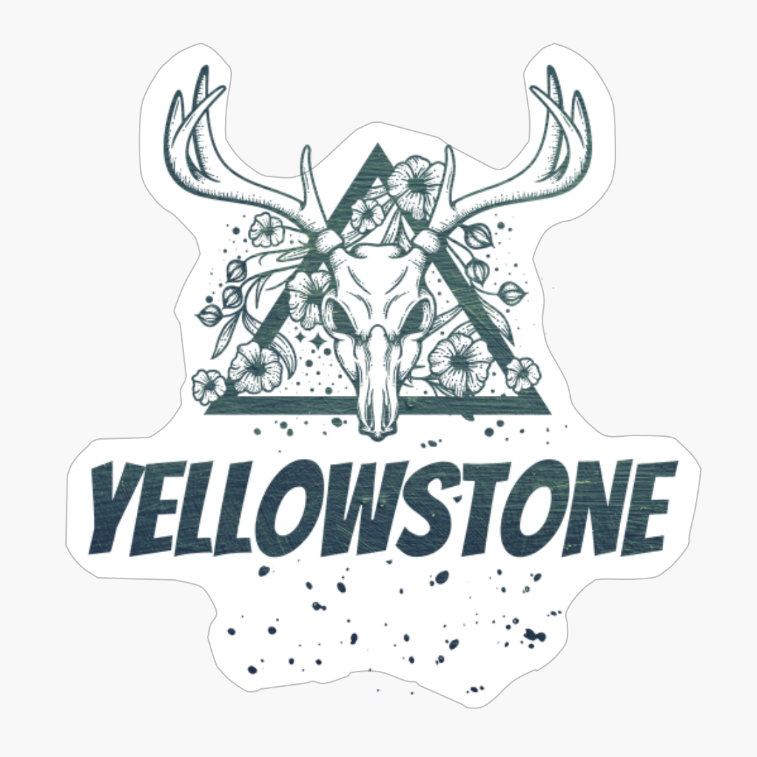 Yellowstone Deer Skull With Flowers Design With Dark Green ColorsCopy Of Grey Design
