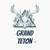 Grand Teton Deer Skull With Flowers Design With Dark Green Colors