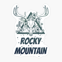 Rocky Mountain Deer Skull With Flowers Design With Dark Green Colors