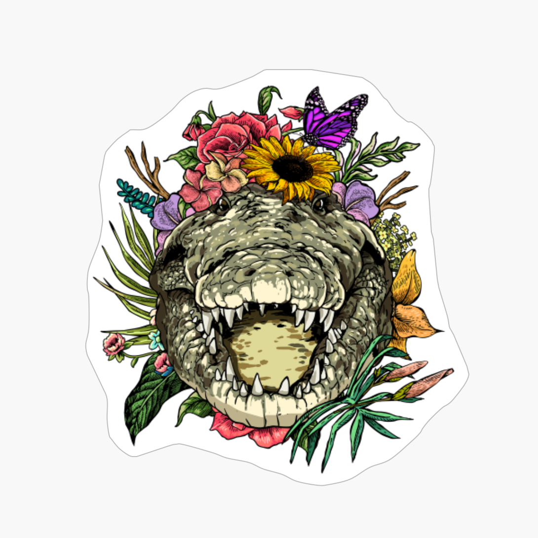 Floral Crocodile Spring Nature Lovers Gift Women Men