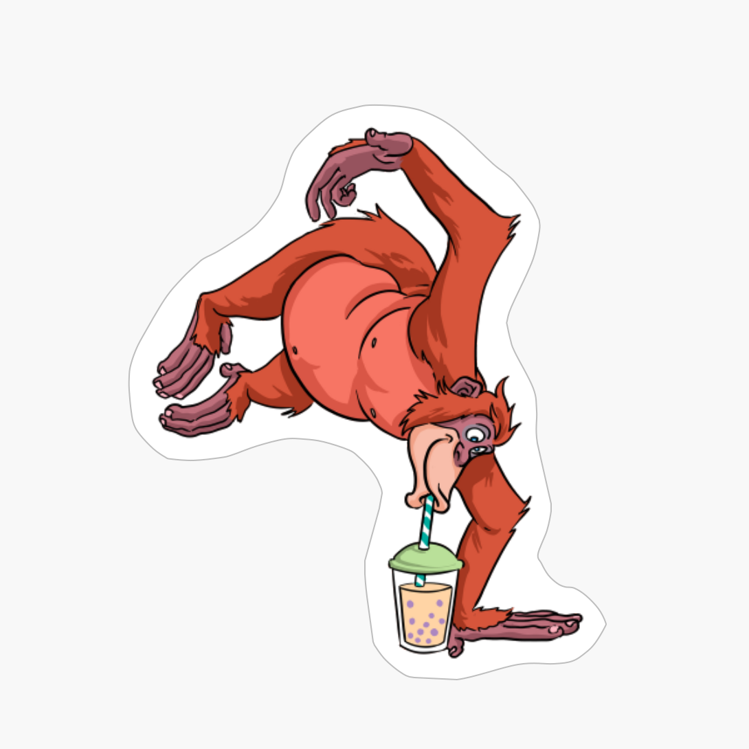 Kawaii Orangutan Drinking Bubble Tea Orangutans Lovers Gift
