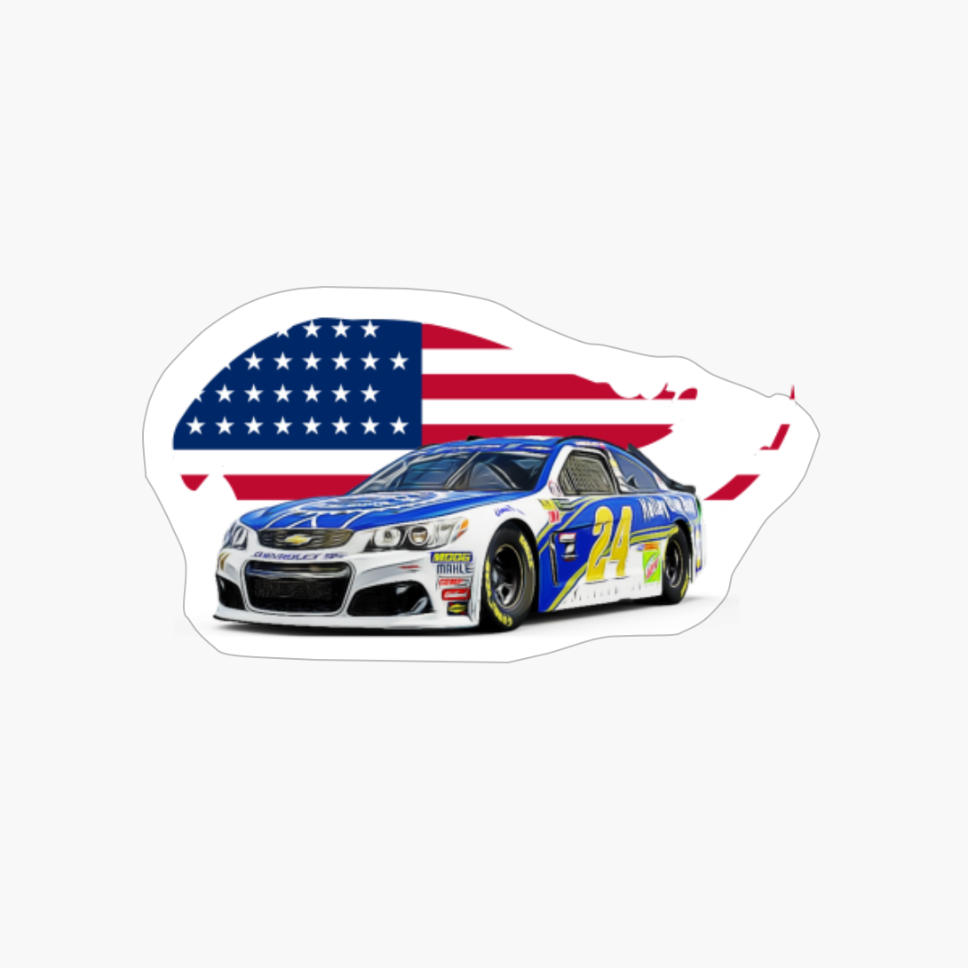 Oval Racing Car White USA Print